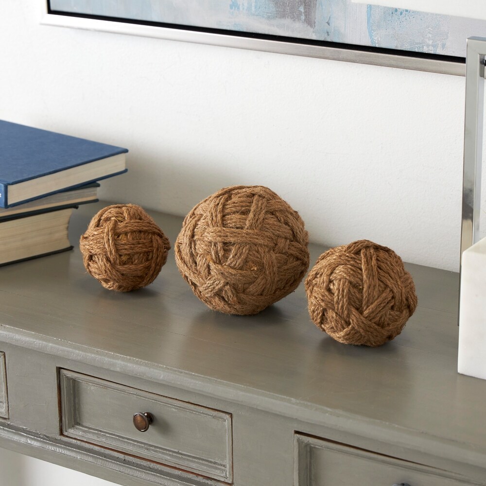 Brown Jute Handmade Woven Decorative Ball Orbs   Vase Filler (Set of 3)