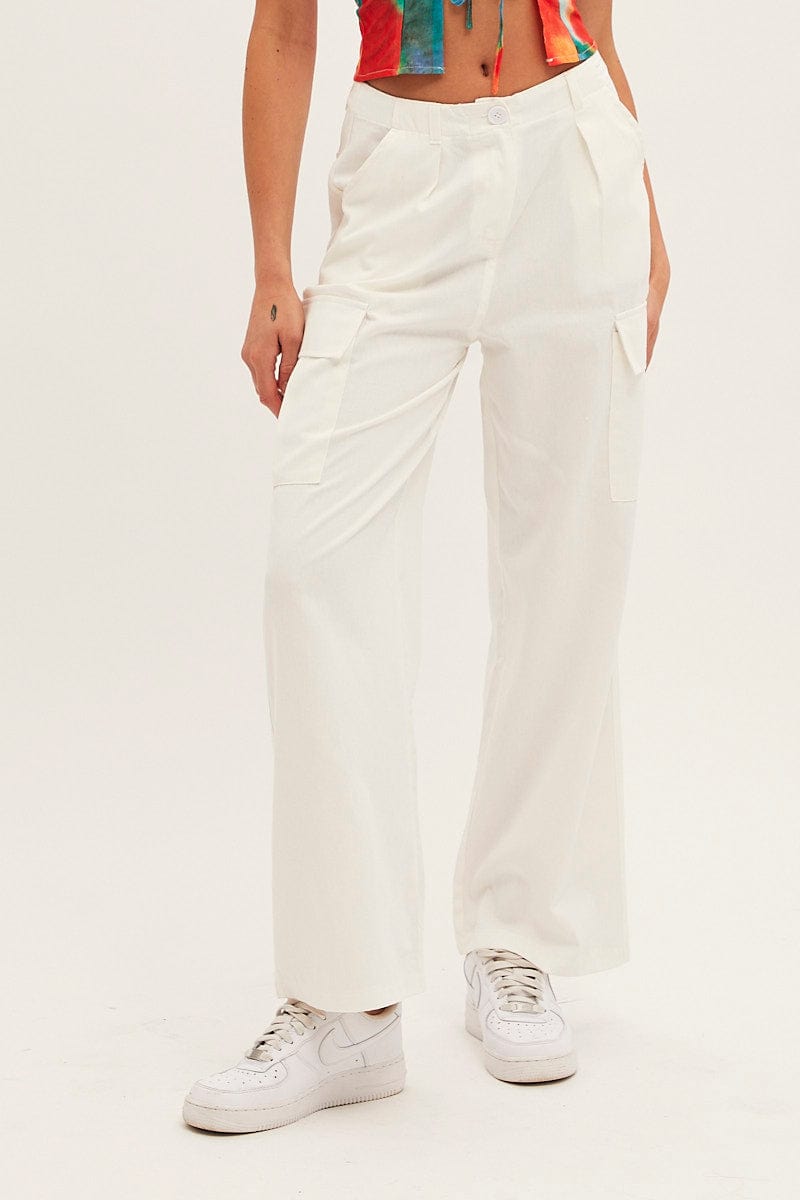 White Cargo Pants Relaxed Wide Leg
