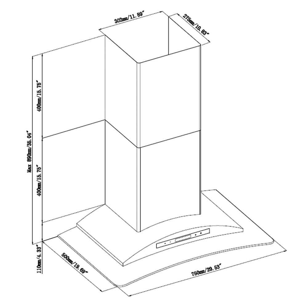 AKDY 30 in 343 CFM Convertible Kitchen Wall Mount Range Hood in Stainless Steel with Tempered Glass and Touch Controls