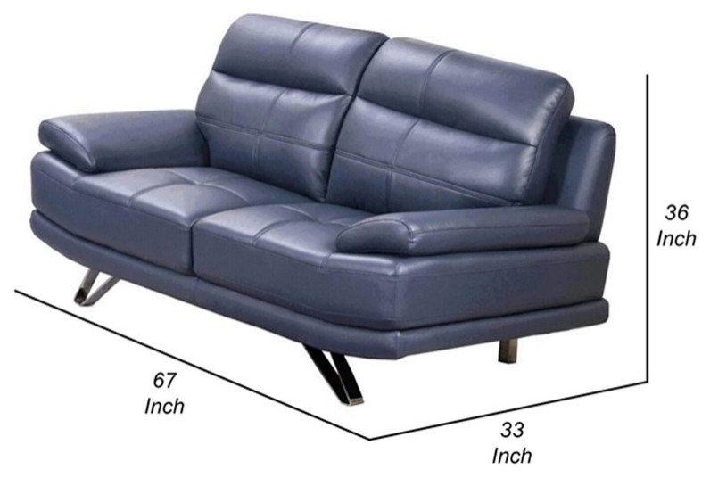 Reni 67 Inch Loveseat Channel Tufted Navy Blue Soft Leather Upholstery   Contemporary   Loveseats   by Homesquare  Houzz