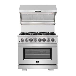 Forno Capriasca 36 in. 5.36 cu. ft. Gas Range with 5-Gas Burners and Electric 240-Volt Oven in Stainless Steel FFSGS6187-36