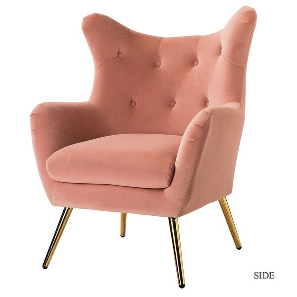 Eusebio Tufted Velvet Accent Chair with Wingback， Arms， and Metal Gold Legs for Living Room or Bedroom by HULALA HOME