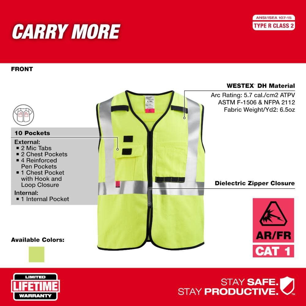 Milwaukee High Vis Safety Vest Class 2 AR/FR Cat 2 48-73-5301M910 from Milwaukee