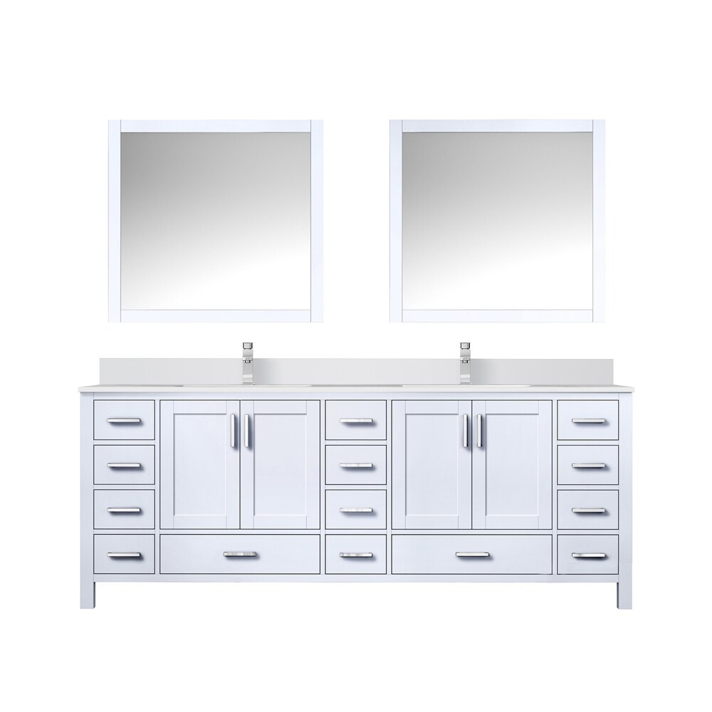 Jacques 84 in. W x 22 in. D White Bath Vanity  Cultured Marble Top  Faucet Set  and 34 in. Mirror