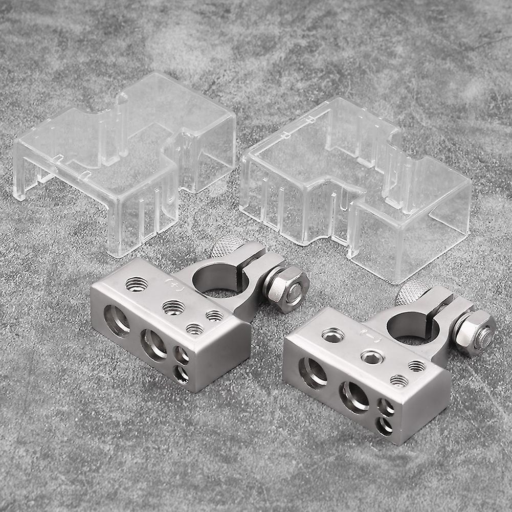 Pair Of Car Battery Terminal Positive and Negative Connector Clamp Silver For 0/1 2 4 8 Awg Gauge