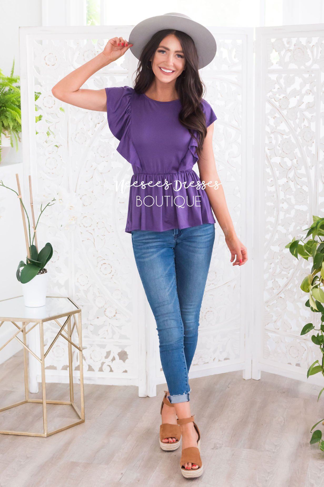 Carefree Modest Ruffle Peplum Blouse