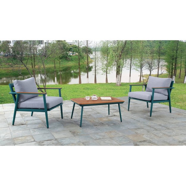 3pc Peakey Aluminum Patio Conversation Set Gray green oak Mibasics