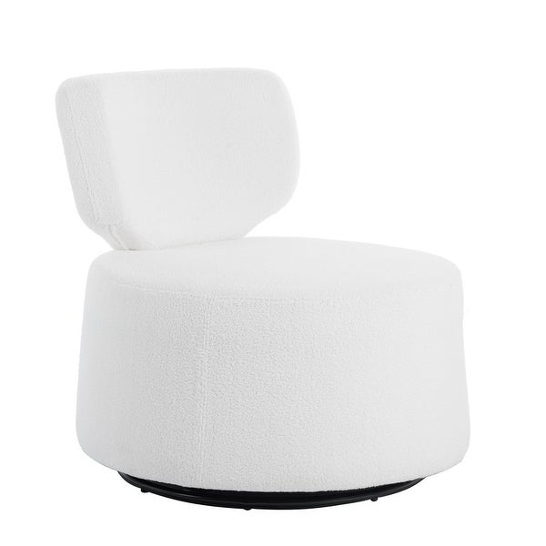 Armless Bucket Swivel Upholstered Chair Accent Chair with Soft Curved Back，White Plush and Black PU Leather