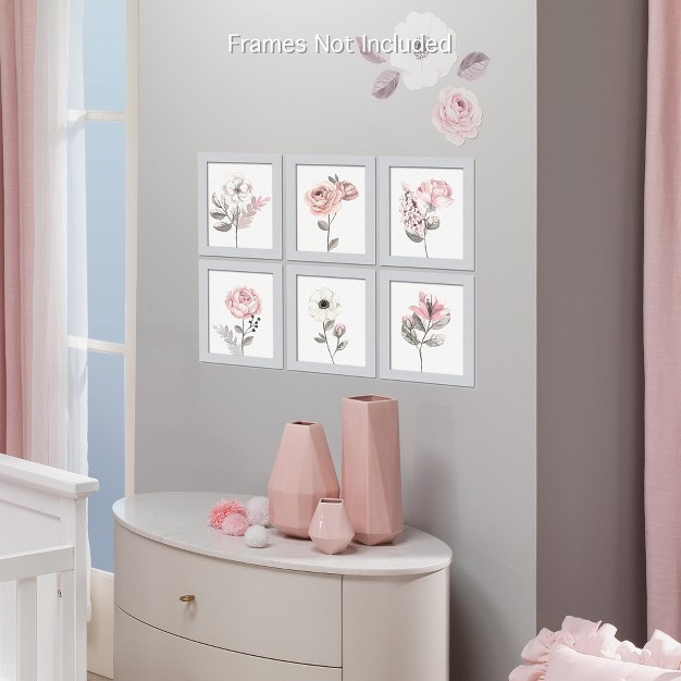 Lambs amp Ivy Watercolor Floral Unframed Nursery Child Wall Art 6pc Pink gray