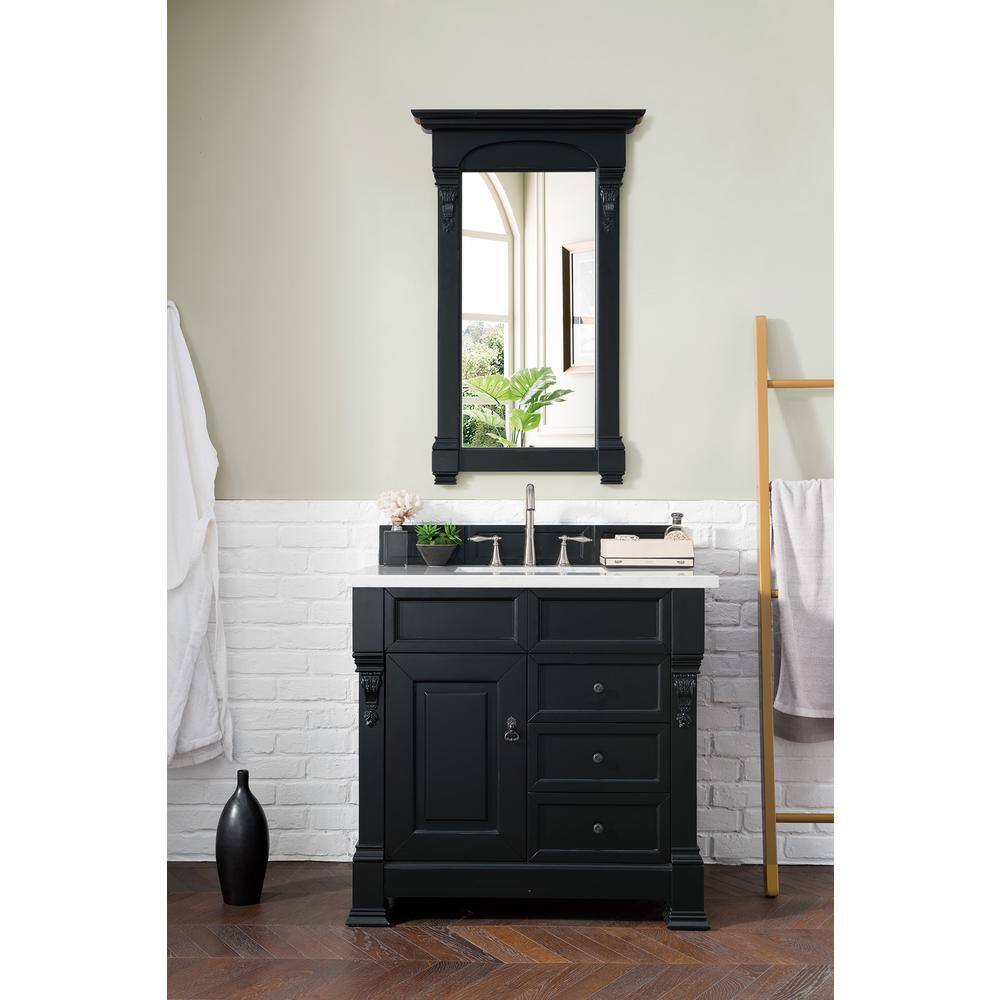 James Martin Vanities Brookfield 36 in. W x 23.5 in. D x 34.3 in. H Bathroom Vanity in Antique Black with Solid Surface Top in Arctic Fall 147-114-5536-3AF