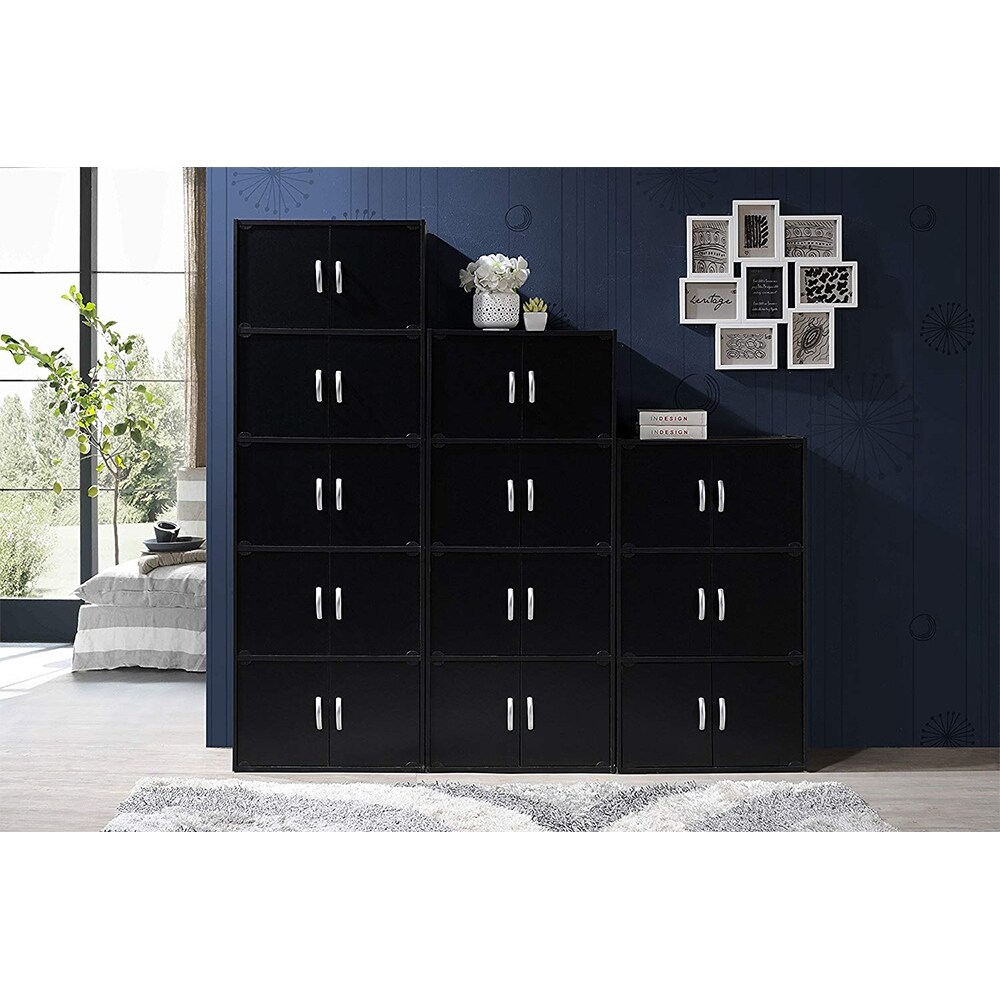 Hodedah HID33 Home 6 Door 3 Shelves Bookcase Enclosed Storage Cabinet  Black   50.6