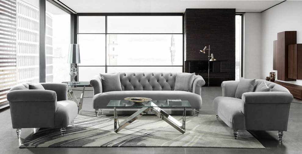 Elegance Contemporary Sofa Chair  Gray Velvet With Acrylic Legs   Traditional   Armchairs And Accent Chairs   by Armen Living  Houzz