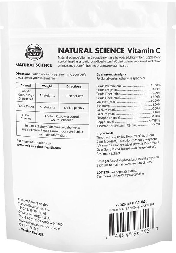 Oxbow Natural Science Vitamin C Support Small-Pet Supplement， 8.4-oz bag