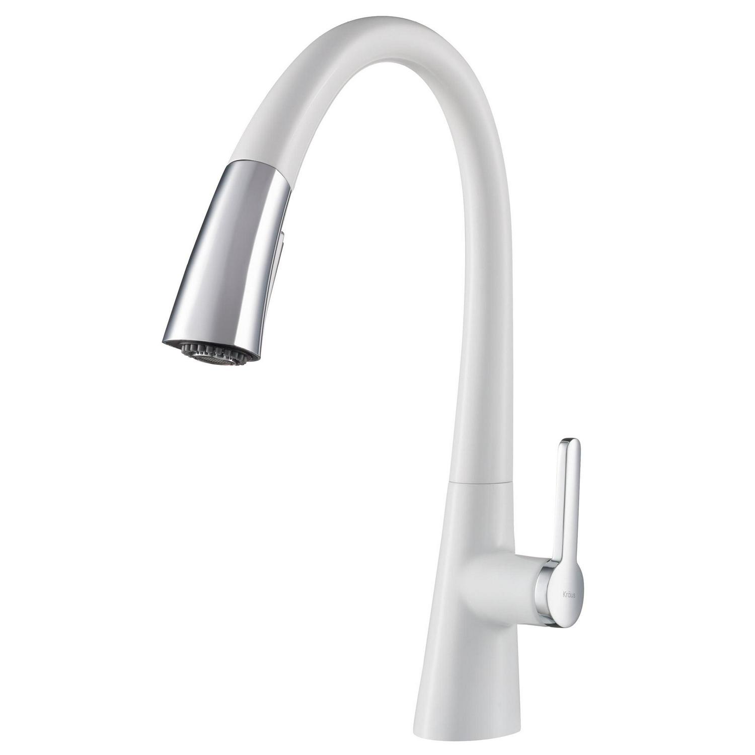 KRAUS Nolen Dual Function Pull-Down Kitchen Faucet， Chrome/White Finish