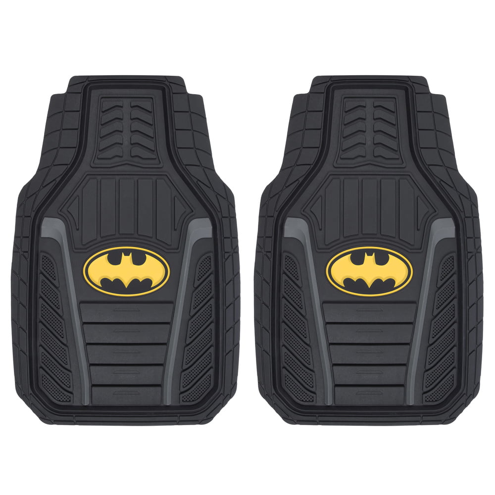 Superhero Car Floor Mats， Officially Licensed Warner Bros DC Comics， All Weather Interior Auto Protection， Heavy Duty Rubber Liners for Car Truck Van SUV， Batman