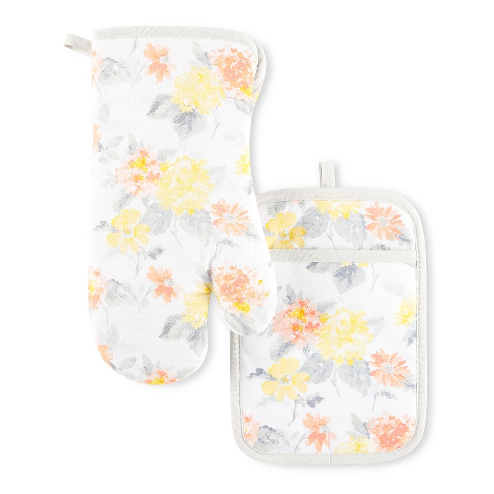 Martha Stewart Amber Floral Oven Mitt   Pot Holder Set 2 Pack   OM: 7\