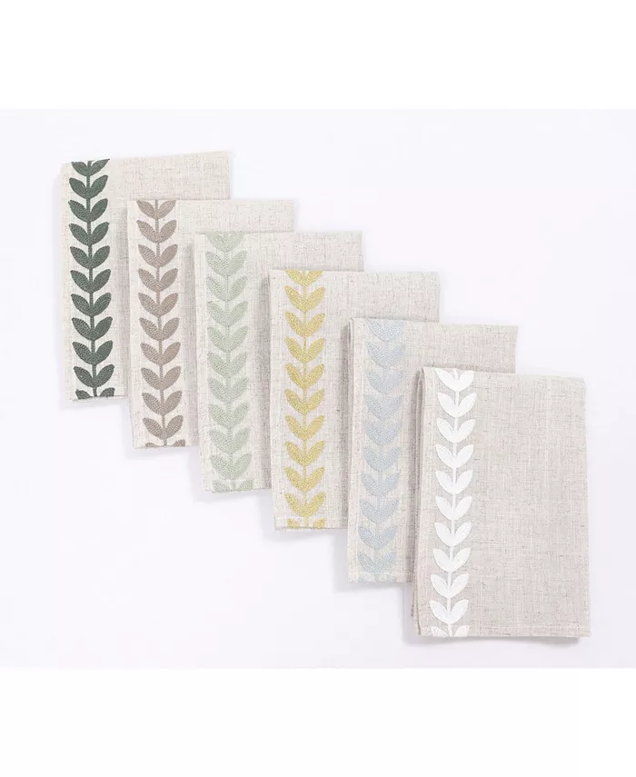 Manor Luxe Cute Leaves Crewel Embroidered Napkins 20 x 20 Set of 4