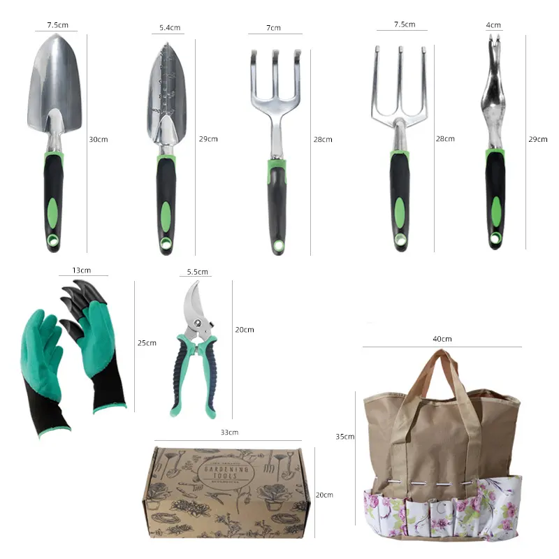 Portable 23pcs Aluminium Gardening Hand Tool Bag For Household Green Garden Tool Set With Cloth Bag For Women