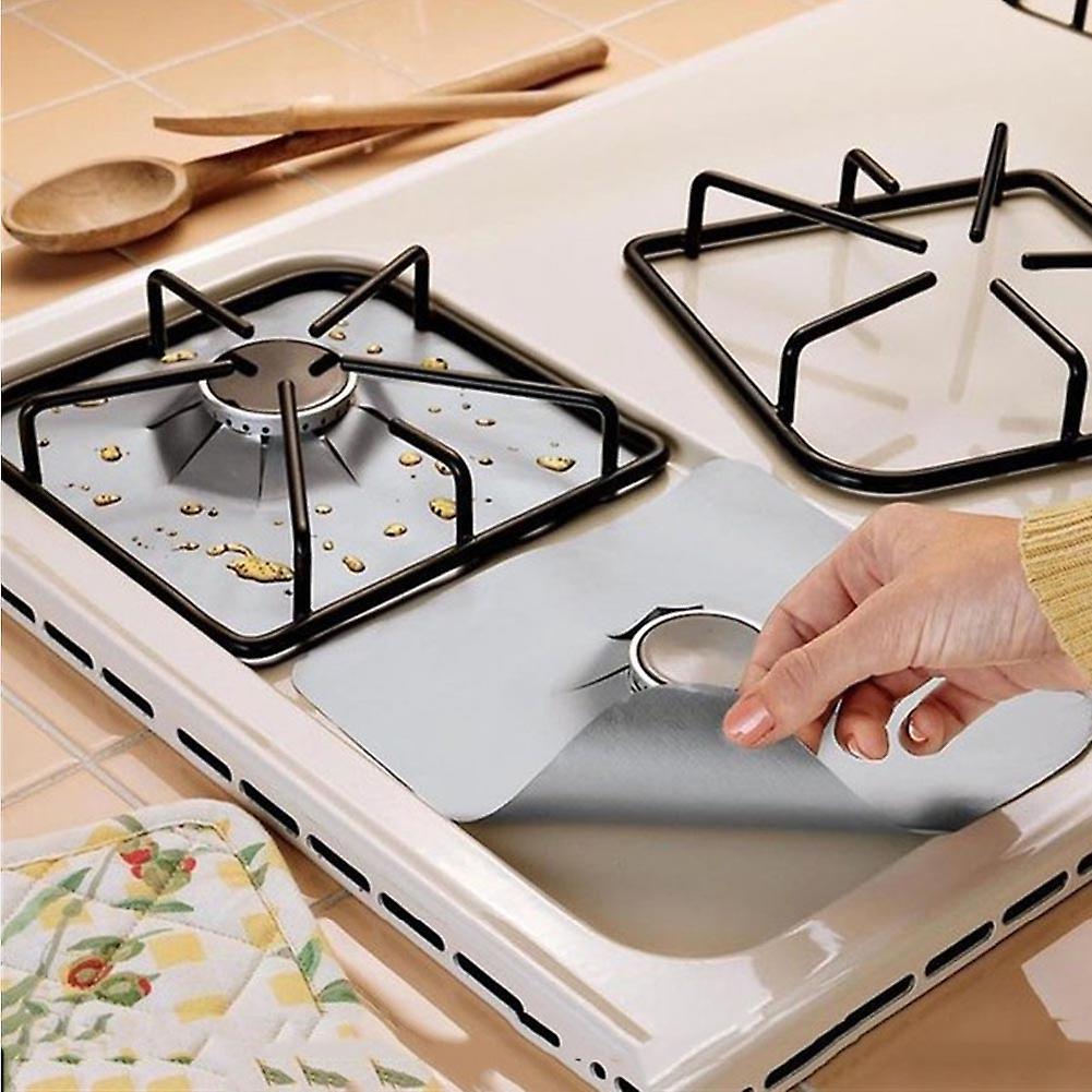 6 Pcs/set  Reusable  Fiberglass Gas Stove Protector Protective Mat Pad Kitchen Tool (silver)