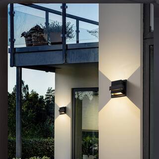 Laplusbelle 2-Light Matte Black Aluminum LED Wall Lantern Sconce LA2142-W