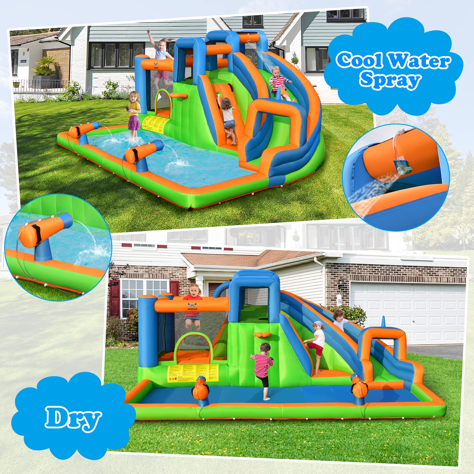 Costzon Inflatable Water Slide, 7 in 1 Indoor Outdoor Kids Water Bounce House Jumping Castle