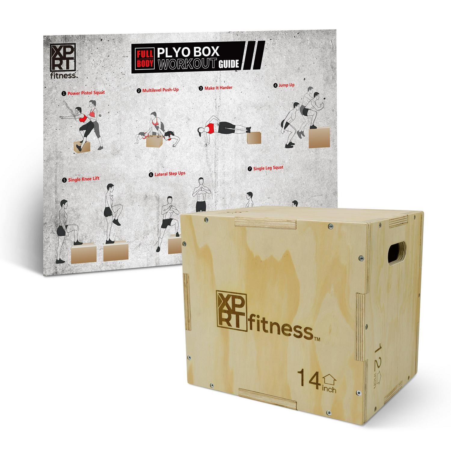 XPRT Fitness 3 in 1 Wood Plyometric Jump Box Fitness Training Conditioning Step Exercise  Size 16/14/12