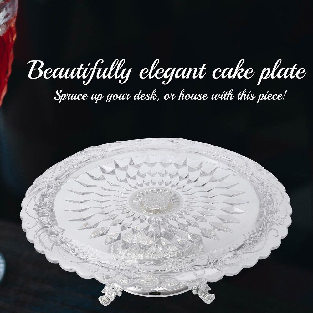 Matashi Crystal Glass Etched Cake Plate Centerpiece  Round Serving Platter w/ Silver Plated Pedestal Base for Weddings  Parties