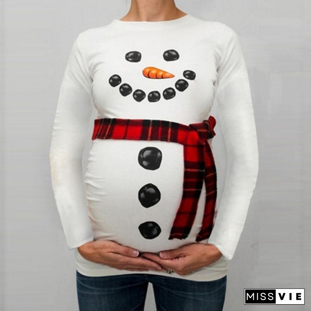 Women's Fashion Christmas Funny Snowman Print Pregnant Maternity T Shirts Casual Pregnancy Clothes for Pregnant Women Plus Size S-5XL