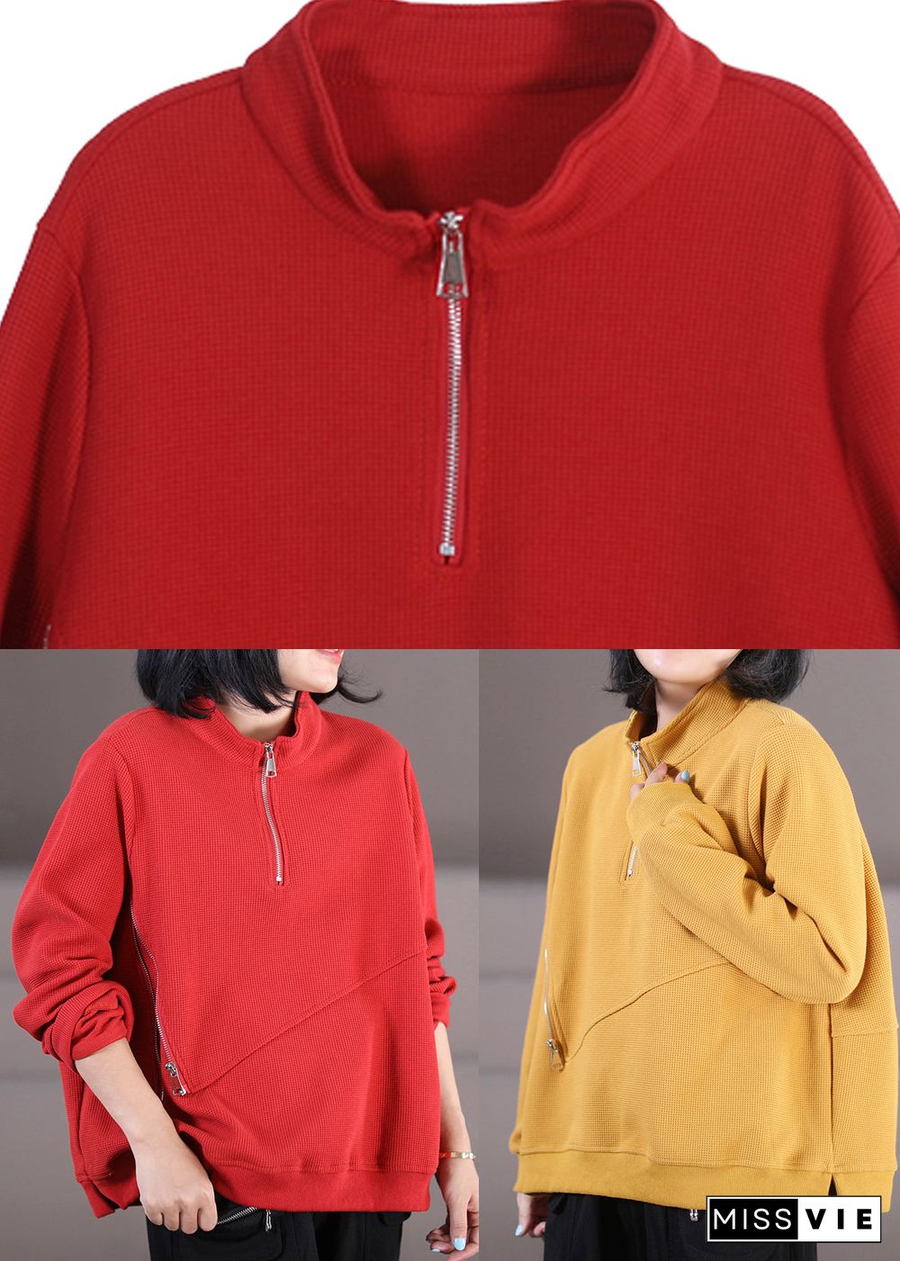 Yellow Stand Collar Side Open Sweatshirt Fall