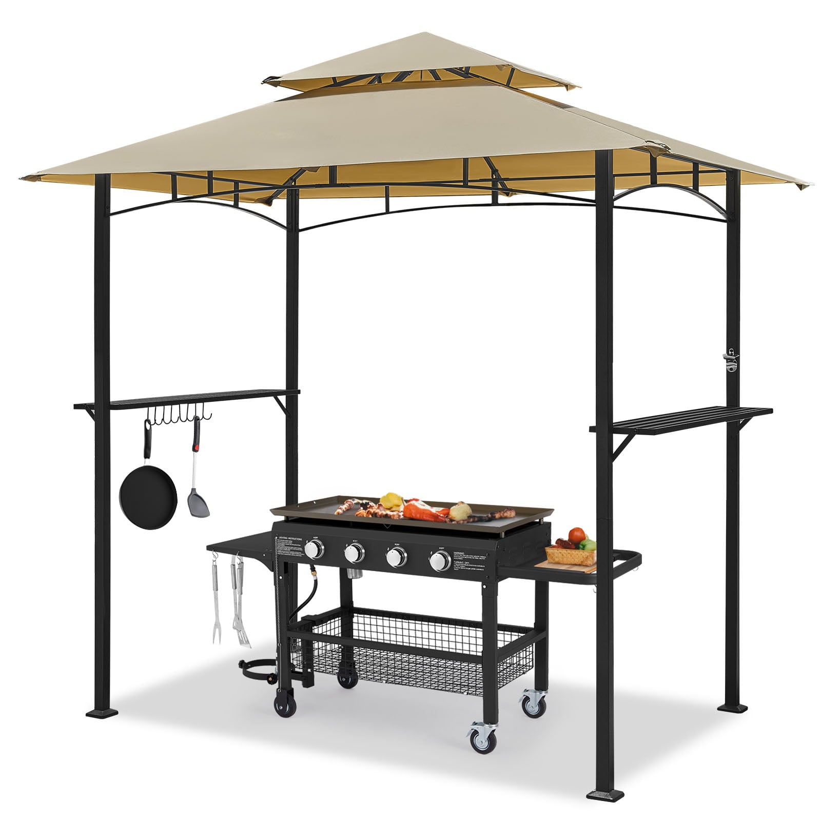 AECOJOY 8' x 5' Outdoor Grill Gazebo with Vented Top, Double Tier BBQ Canopy Gazebo-Beige, 5 inch