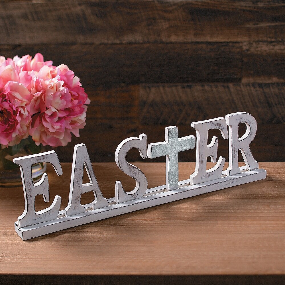 Easter Tabletop Sign With Metallic Cross  Springtime Home Decor  1 Piece   20\