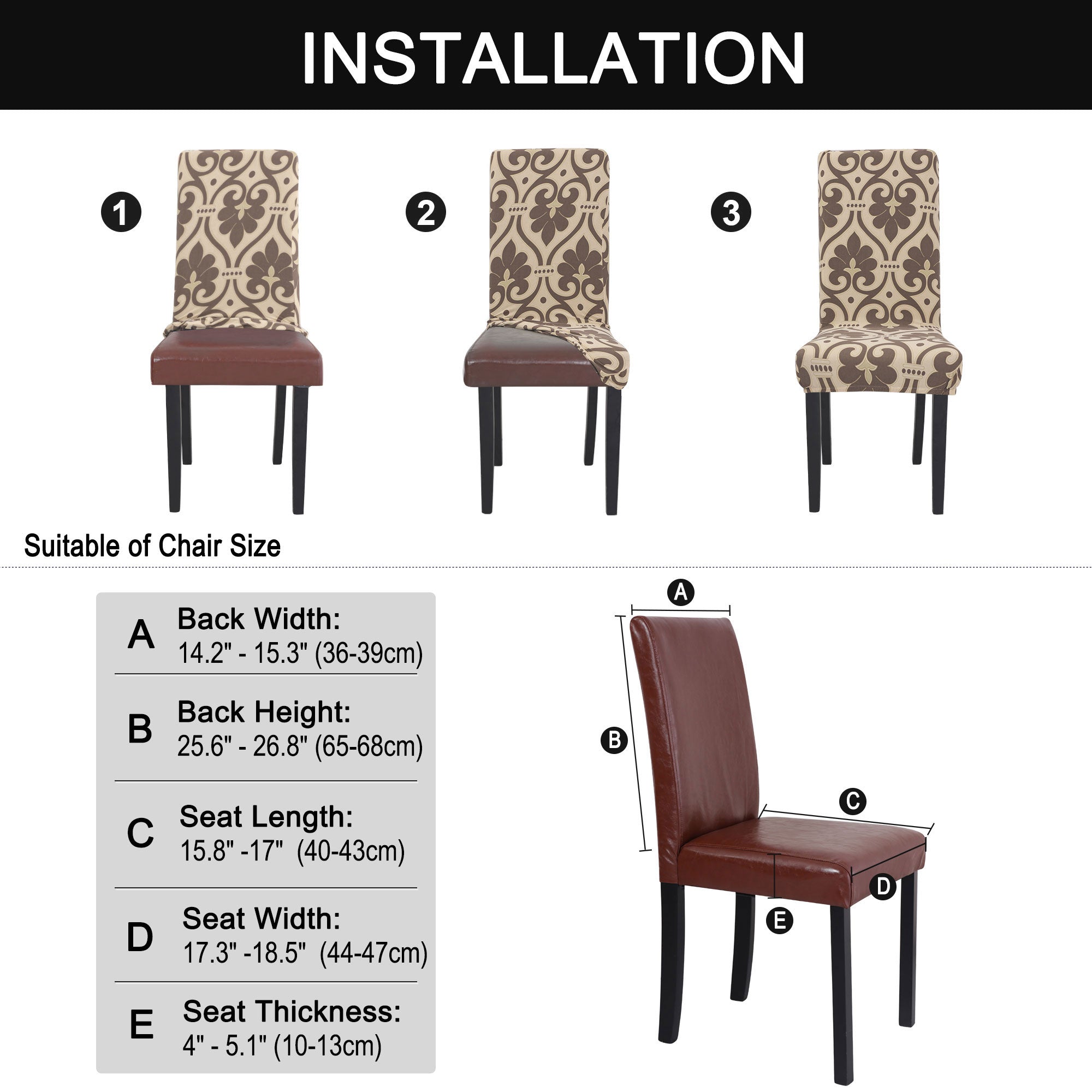 Unique Bargains Stretch Polyester Dining Room Chair Covers Set of 2, Brown