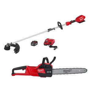 MW M18 FUEL 18-Volt Lithium-Ion Brushless Battery QUIK-LOK String Trimmer 8.0Ah Kit with M18 FUEL 16 in. Chainsaw (2-Tool) 2825-21ST-2727-20