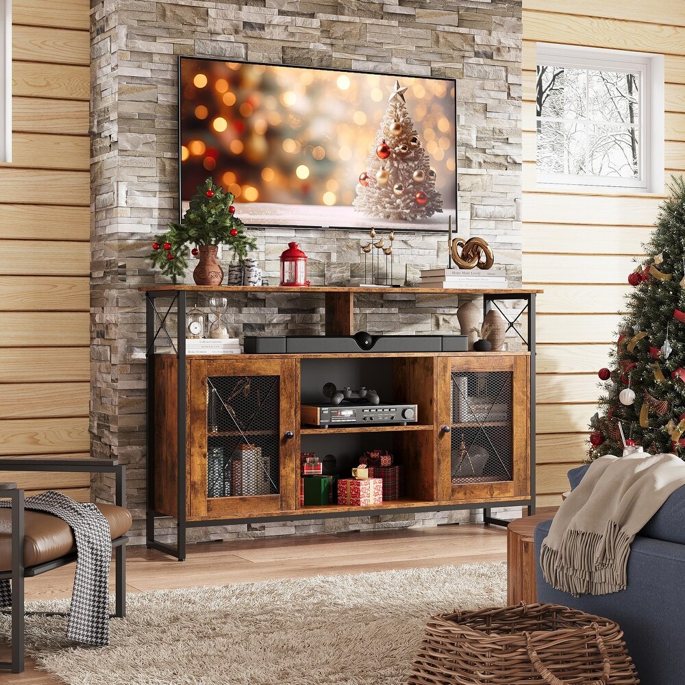 TV Stand 55 inch TV Tall Entertainment Center with Storage  Farmhouse Industrial TV Console for Bedroom Living Room