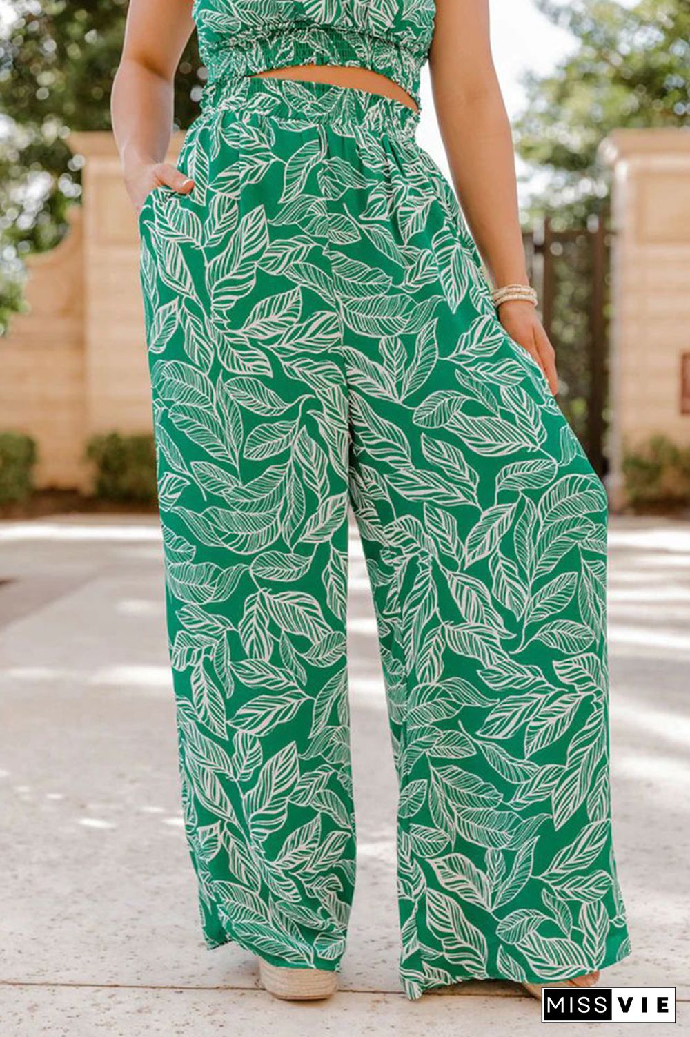 Floral High Waist Wide Leg Pants and Top 2PCS Set