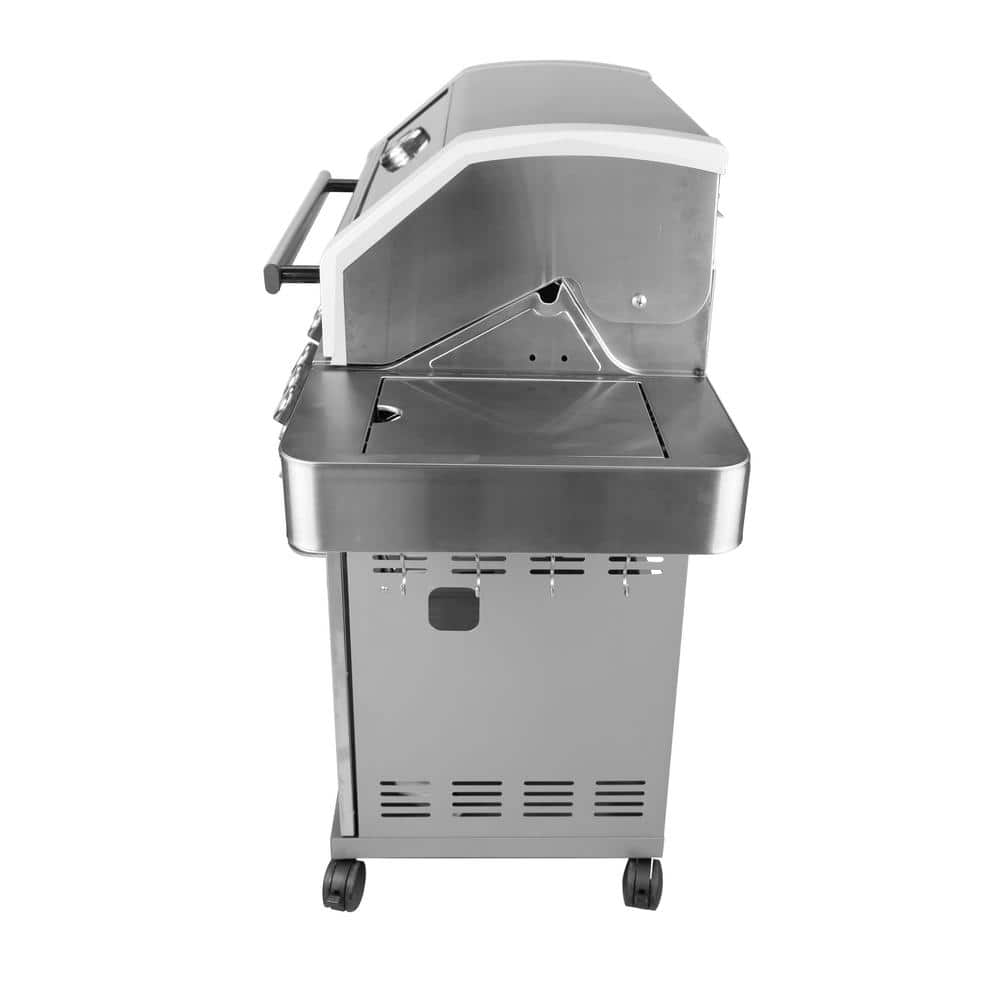 Monument Grills 4-Burner Propane Gas Grill in Stainless with Clear View Lid, LED Controls, Side and Sear Burners 35633