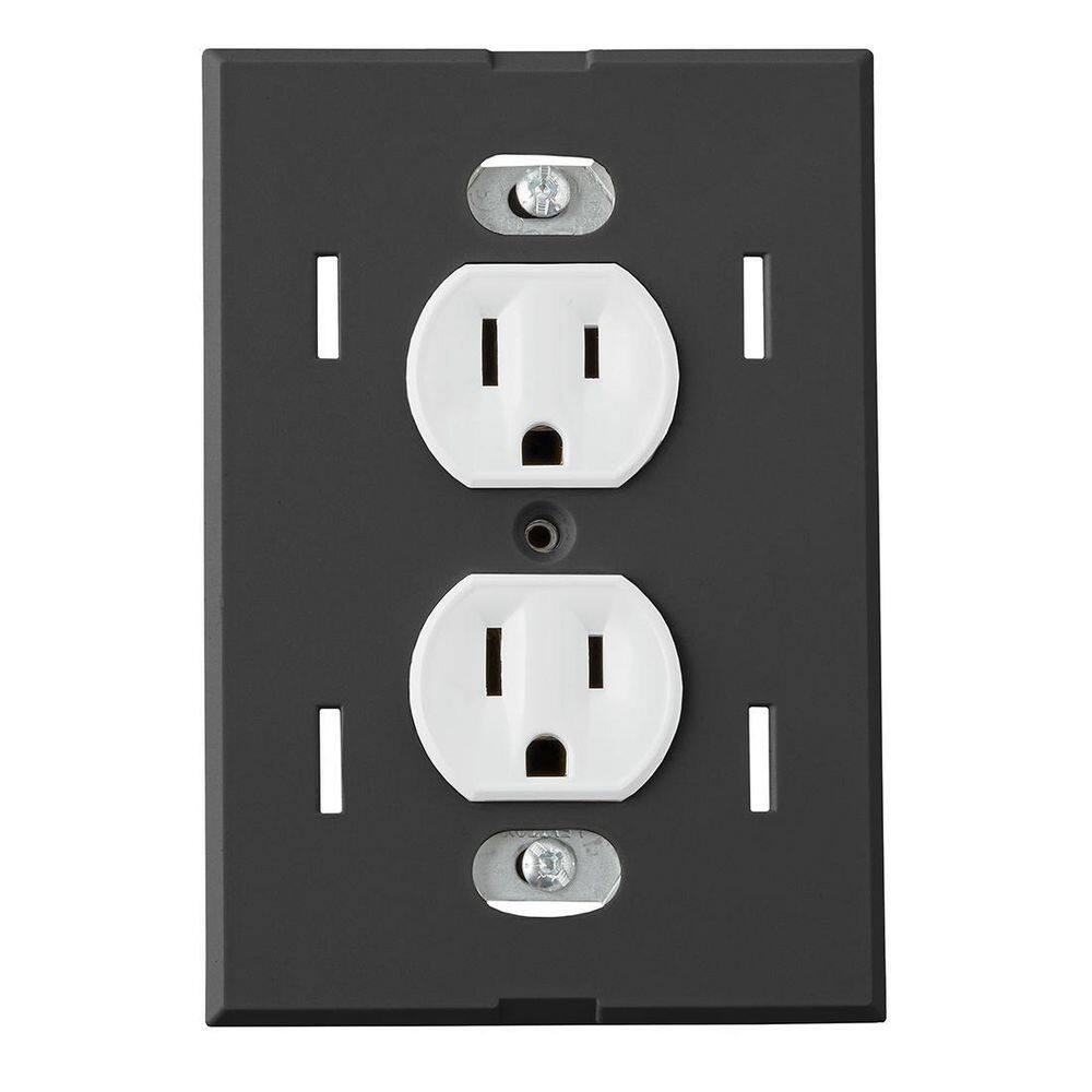 Hampton Bay Maple Hill 1-Gang Black Screwless Duplex Outlet Plastic Wall Plate (1-Pack) 838854