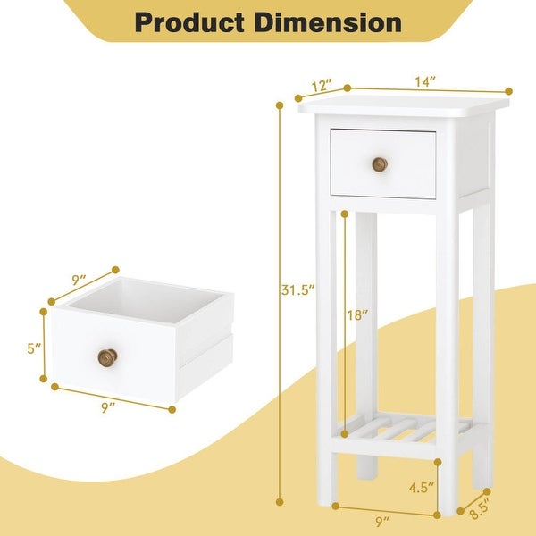 2 Tier Slim SideTable with Drawer Shelf