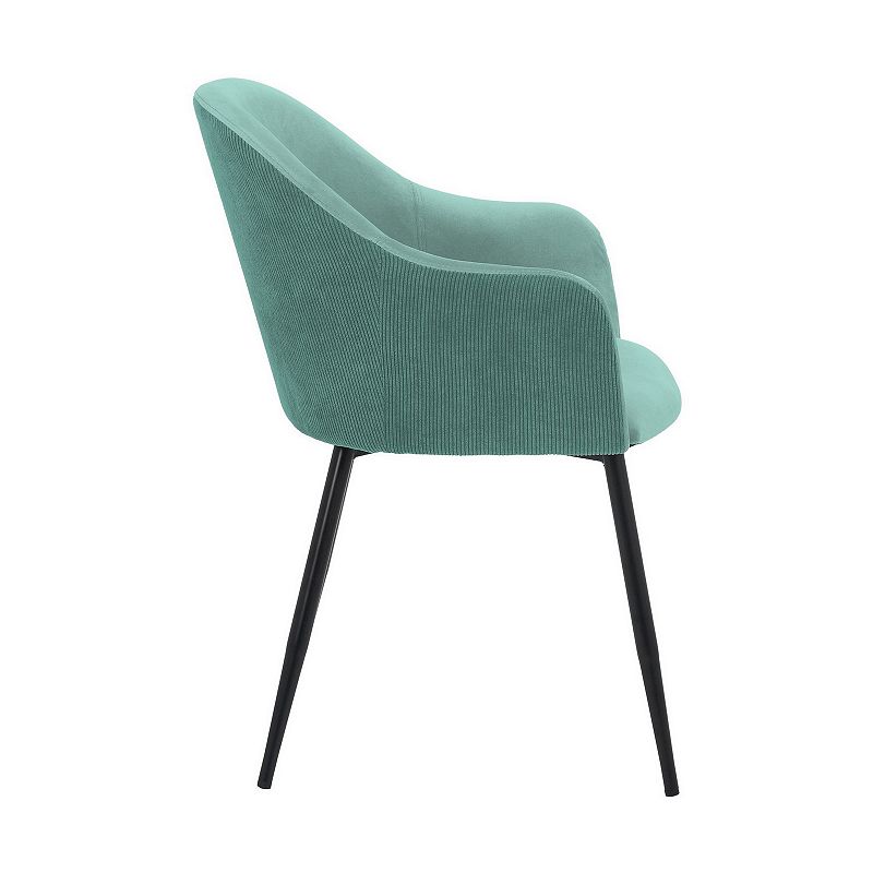 23 Inch Modern Dining Chair， Curved Back， Polyester， Metal Legs， Teal Blue