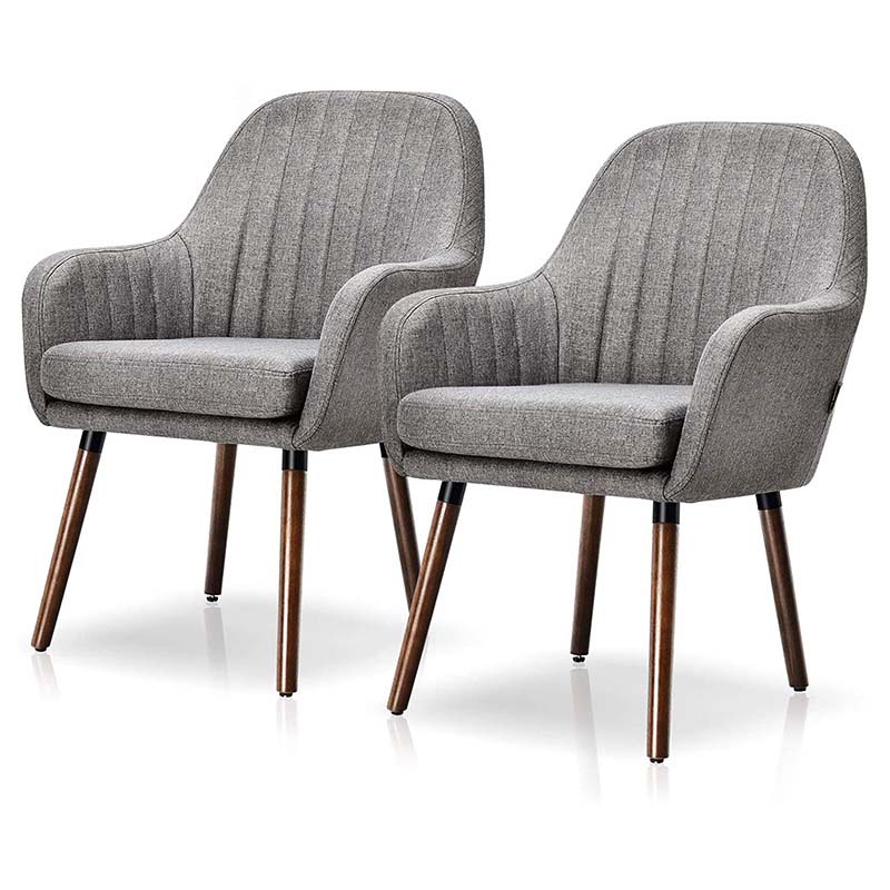 Set of 2 Fabric Dining Chairs, Accent Upholstered Arm Chair with Rubber Wood Legs, Thick Sponge Seat