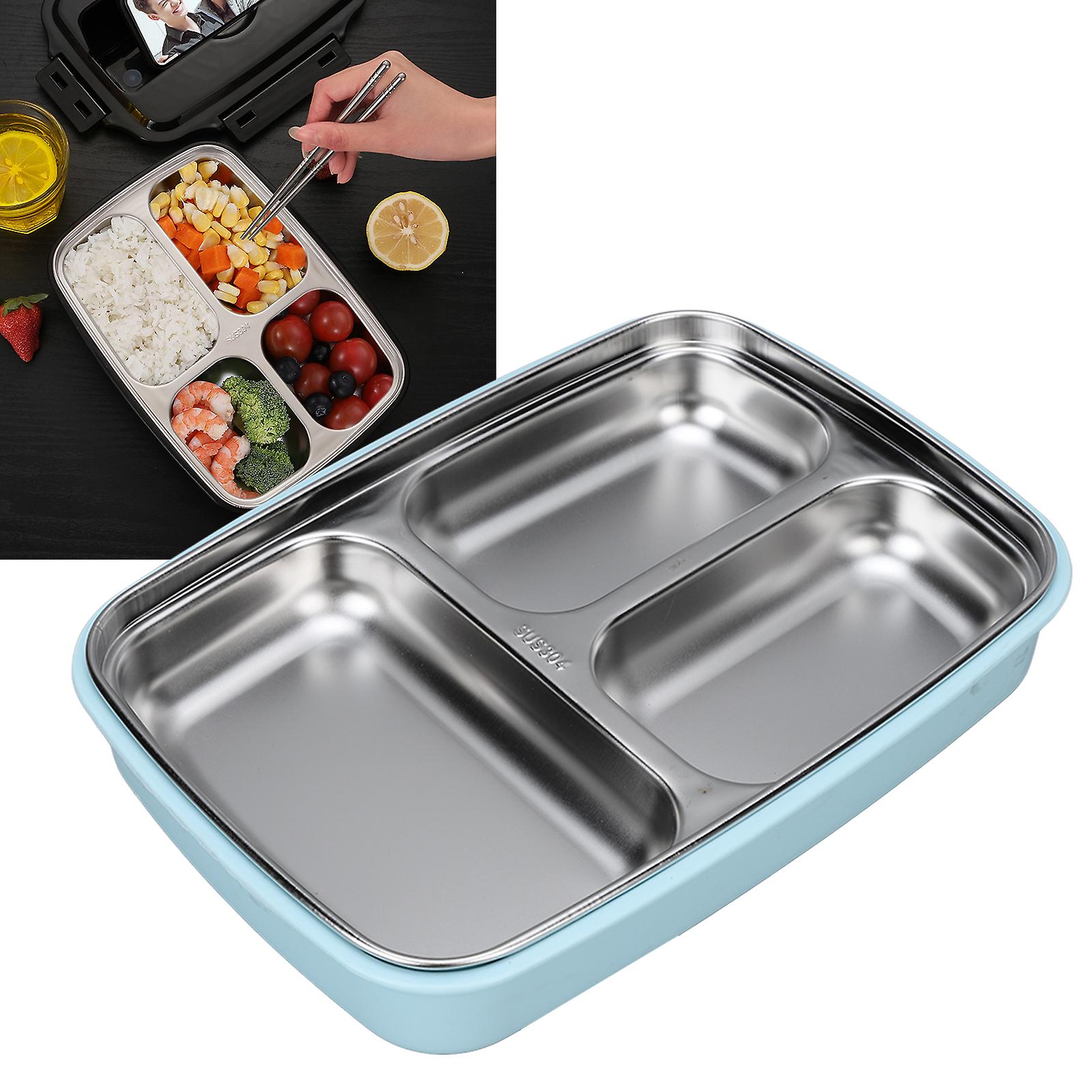 Thermal Bento Box， 3 Grids Food Grade Stainless Steel Insulated Lunch Box Leakproof Food Container For Picnic Kids Student Adult _x000d_[blue]