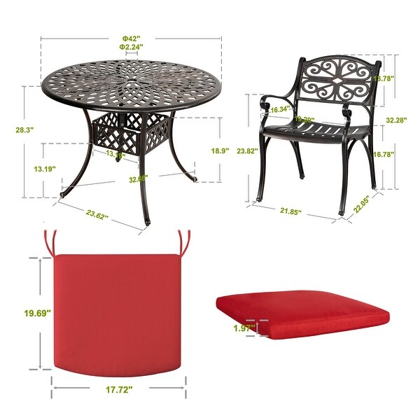 Nuu Garden 5 Pieces Cast Aluminum Outdoor Dining Set w/ Cushions