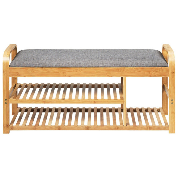 Costway 72910548 3 Tier Bamboo Shoe Rack Bench wit...