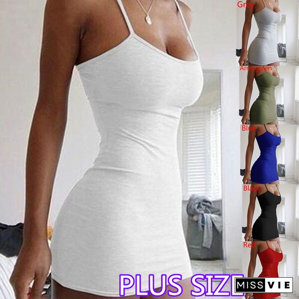 Solid Color Sleevless Spaghetti Strap Fitted Dress Summer Slim Short Dress Mini Dress Club Party Dress Women's Fashion