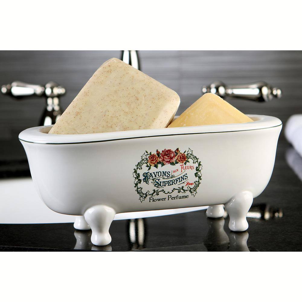 Kingston Brass Savons Aux Fleurs Double Ended Claw Foot Tub Soap Dish in White HBATUBDEW