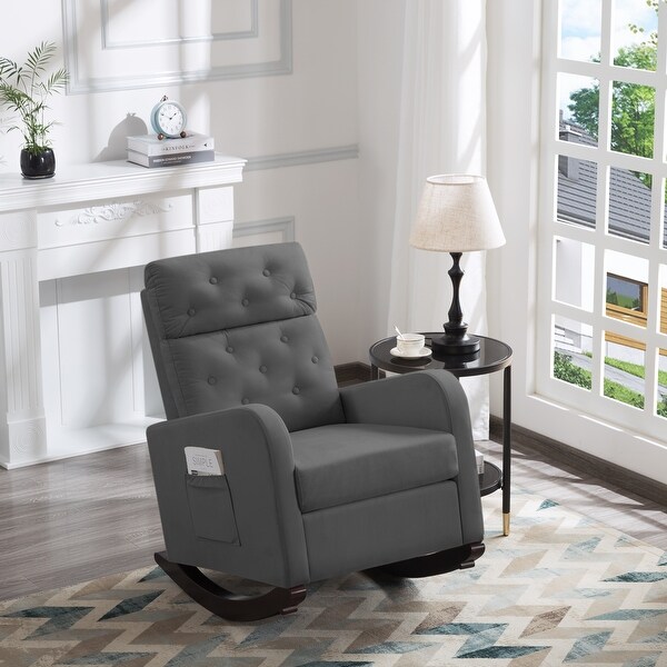 Morden Velvet Accent Chair， Rocking Chair With Square Arms