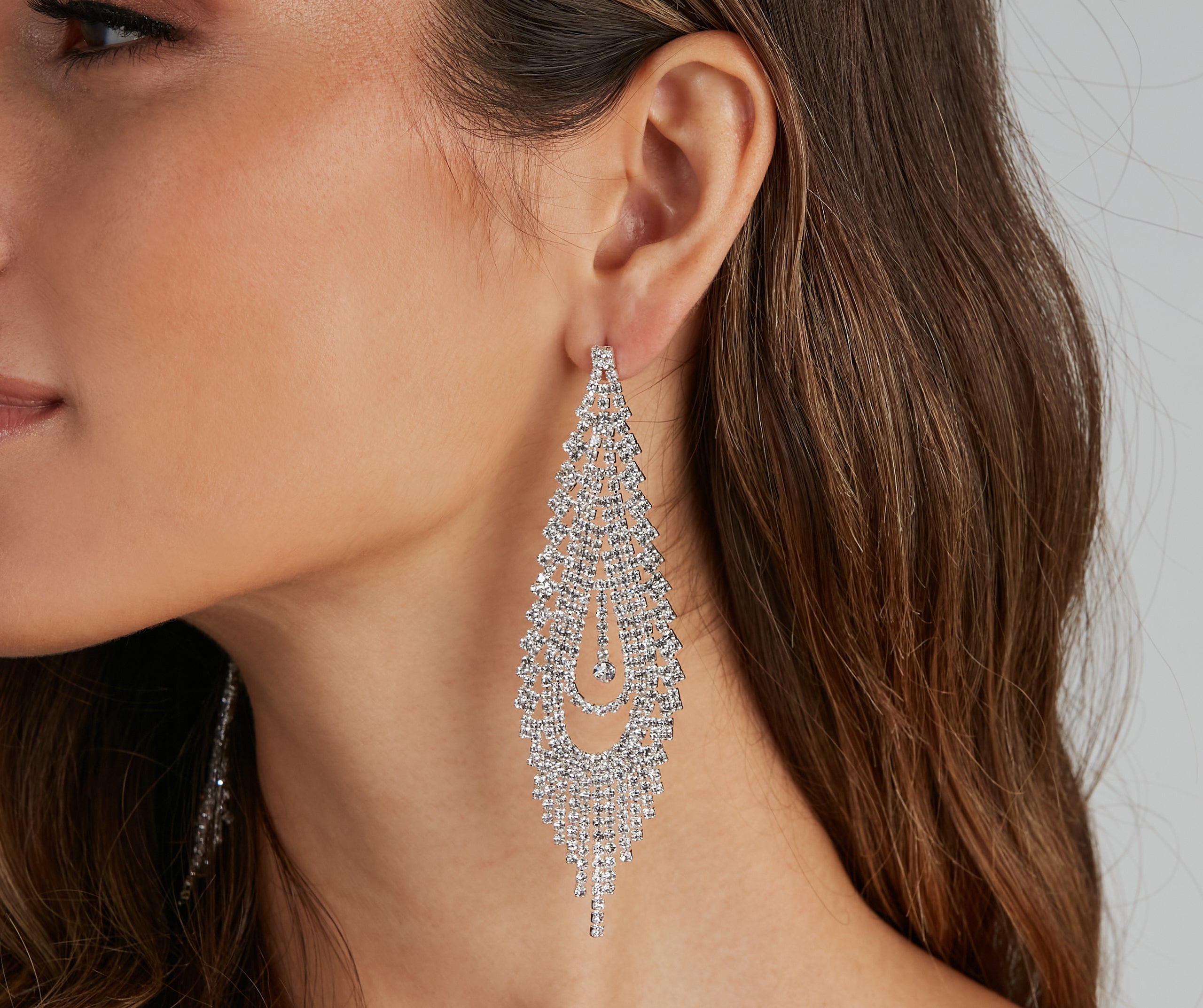 Captivate Them Rhinestone Teardrop Duster Earrings