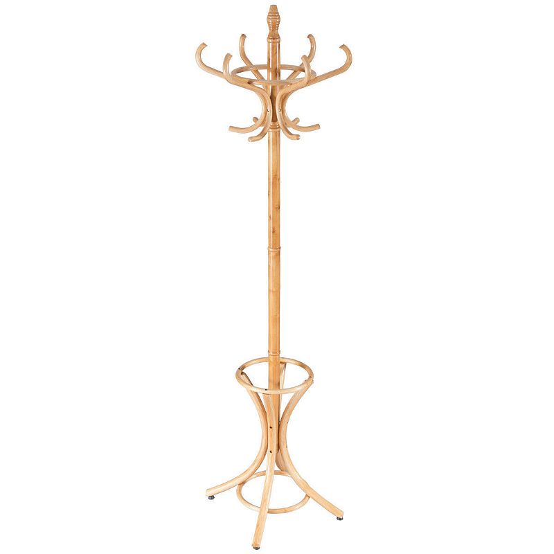 Wood Standing Hat Coat Rack with Umbrella Stand