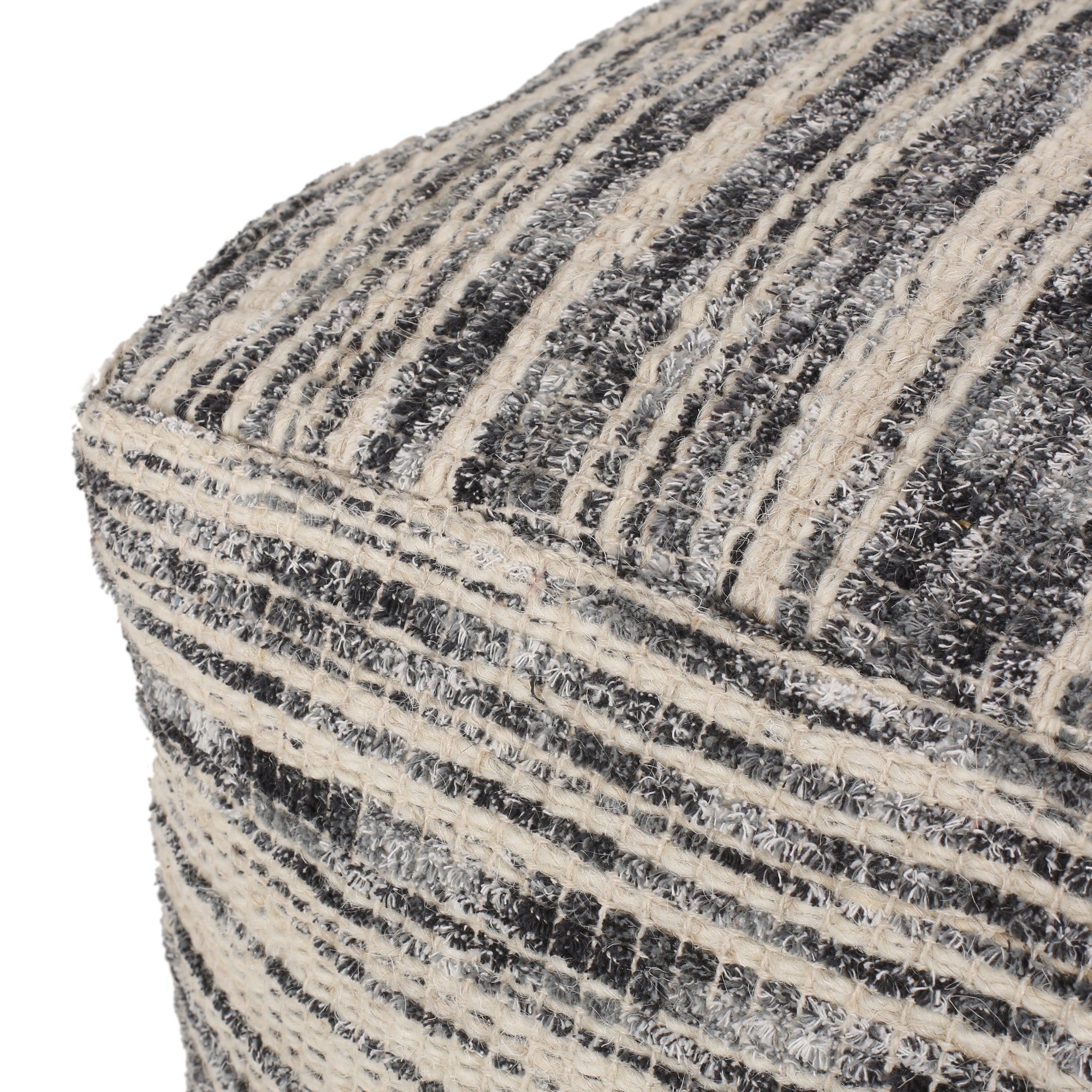 Ricketson Lazenby Boho Handcrafted Fabric Cube Pouf, Ivory, Gray, and Black