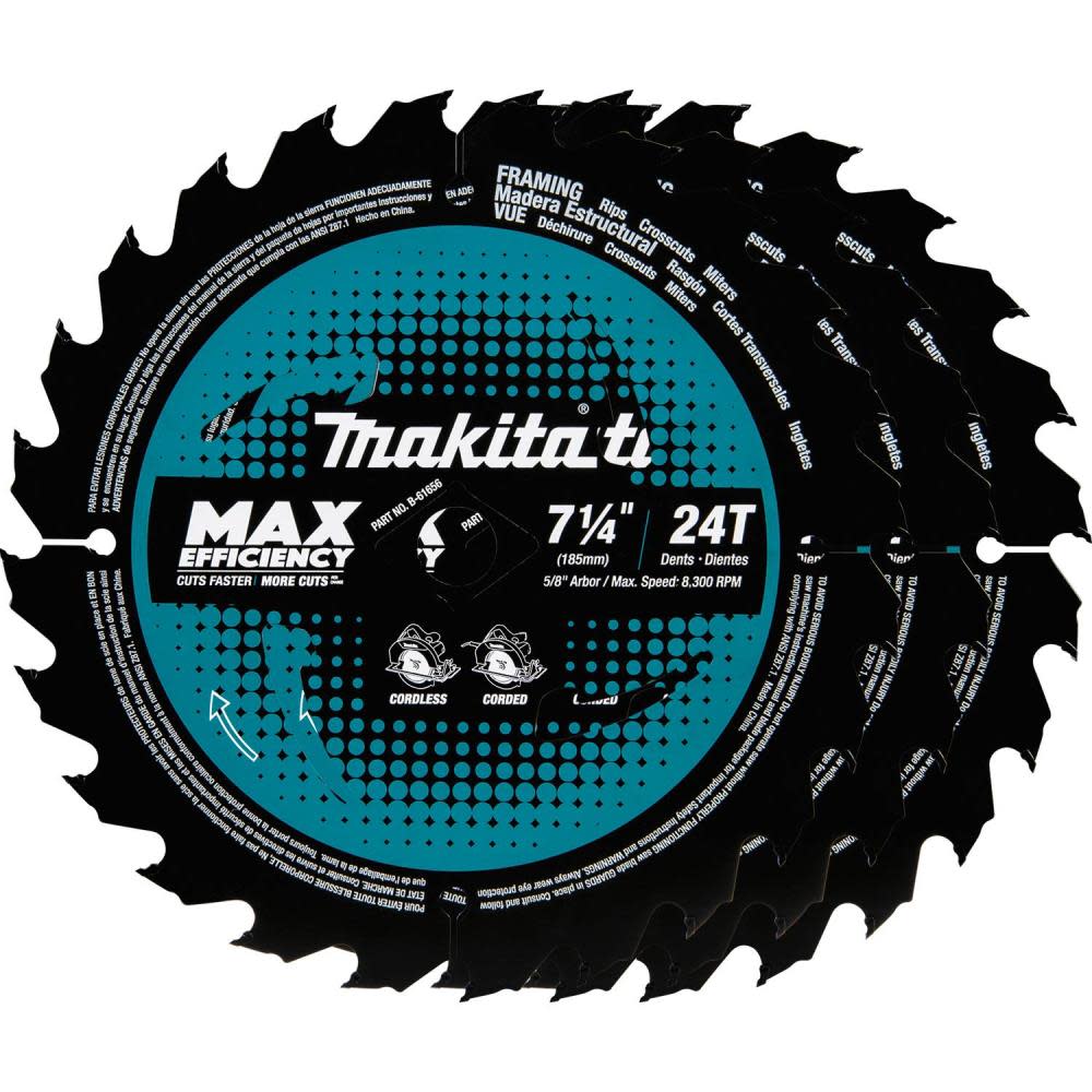 Makita Max Efficiency Circular Saw Blades 7 1/4 24T Carbide Tipped Framing 3pk ;